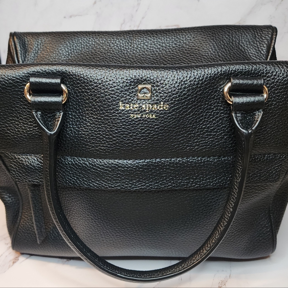 New Kate Spade New York Grant Park Hadlen Black pebble leather satchel purse - Picture 15 of 16